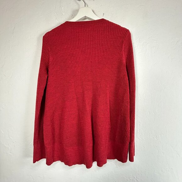 Eileen Fisher Women Red Merino Wool Ribbed Knit Crew Neck Sweater Small Pullover - Picture 2 of 7